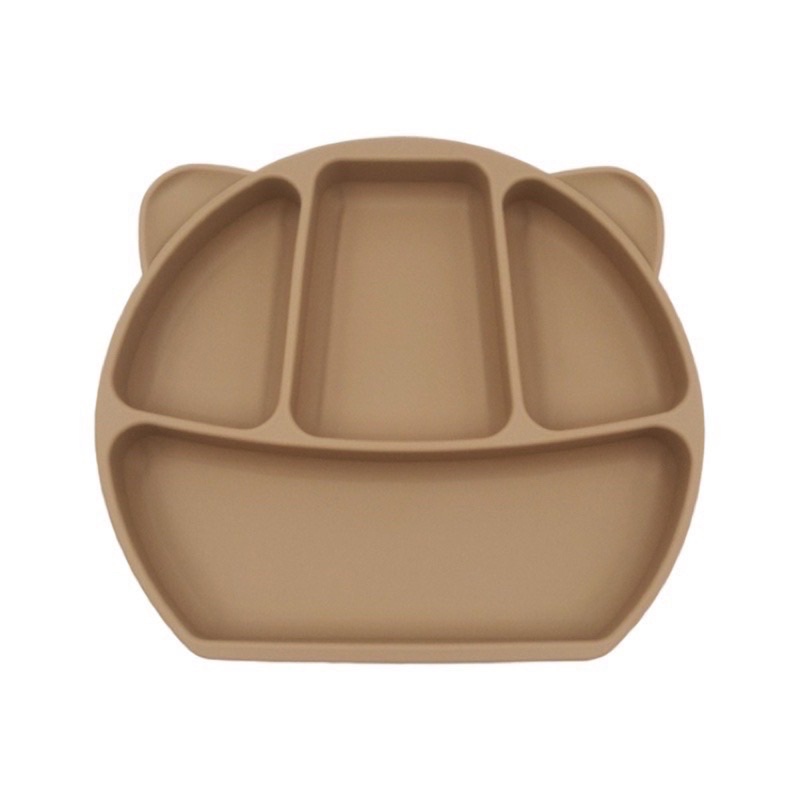 Khay ăn dặm silicon hình gấu 4 ngăn có đế hít chống lật cho bé