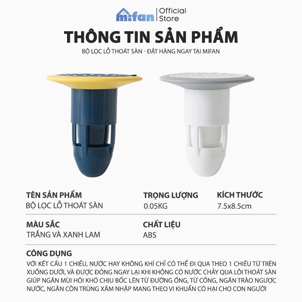 Bộ Nắp Ga Thoát Sàn Ngăn Mùi Hôi Cống Cao Cấp MIFAN Model 2023 - Chặn côn trùng lỗ thoát nước