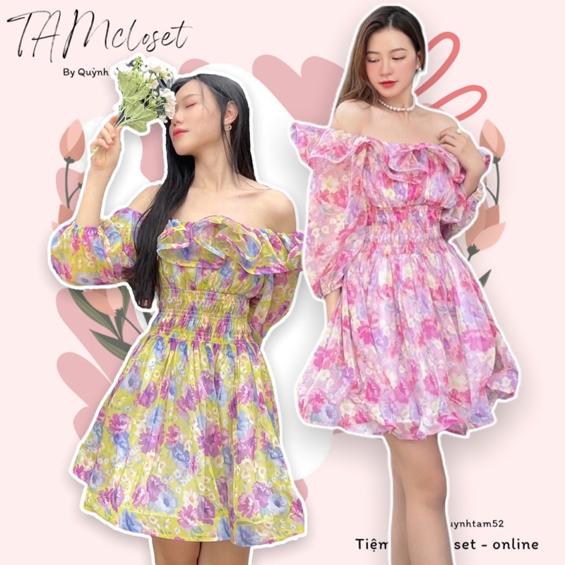 Đầm hoa xoè trễ vai - TK1106