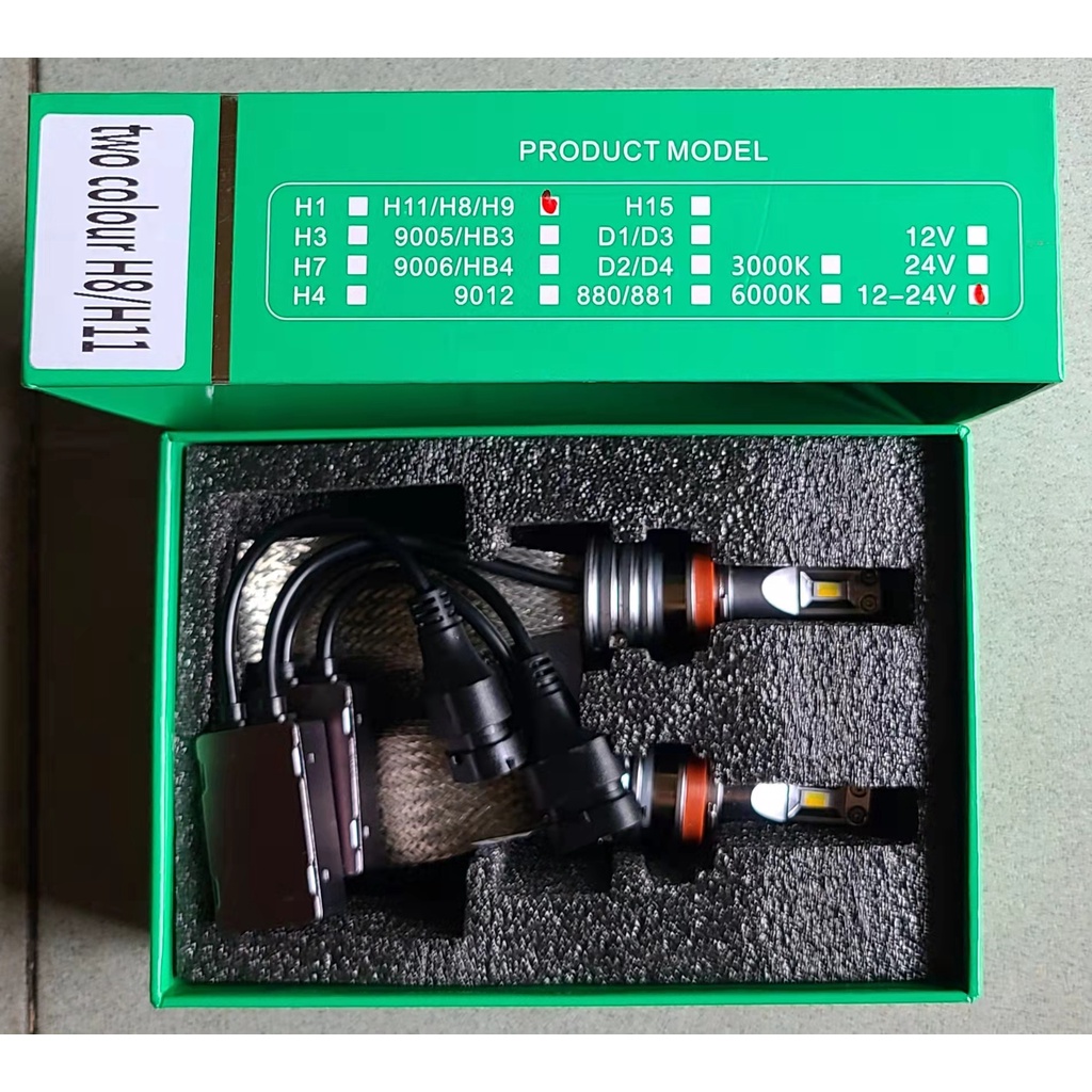 Đèn LED H1, H4, H7,H8,9,11 và 9005,9006 đuôi đồng 2 chế độ trắng-vàng