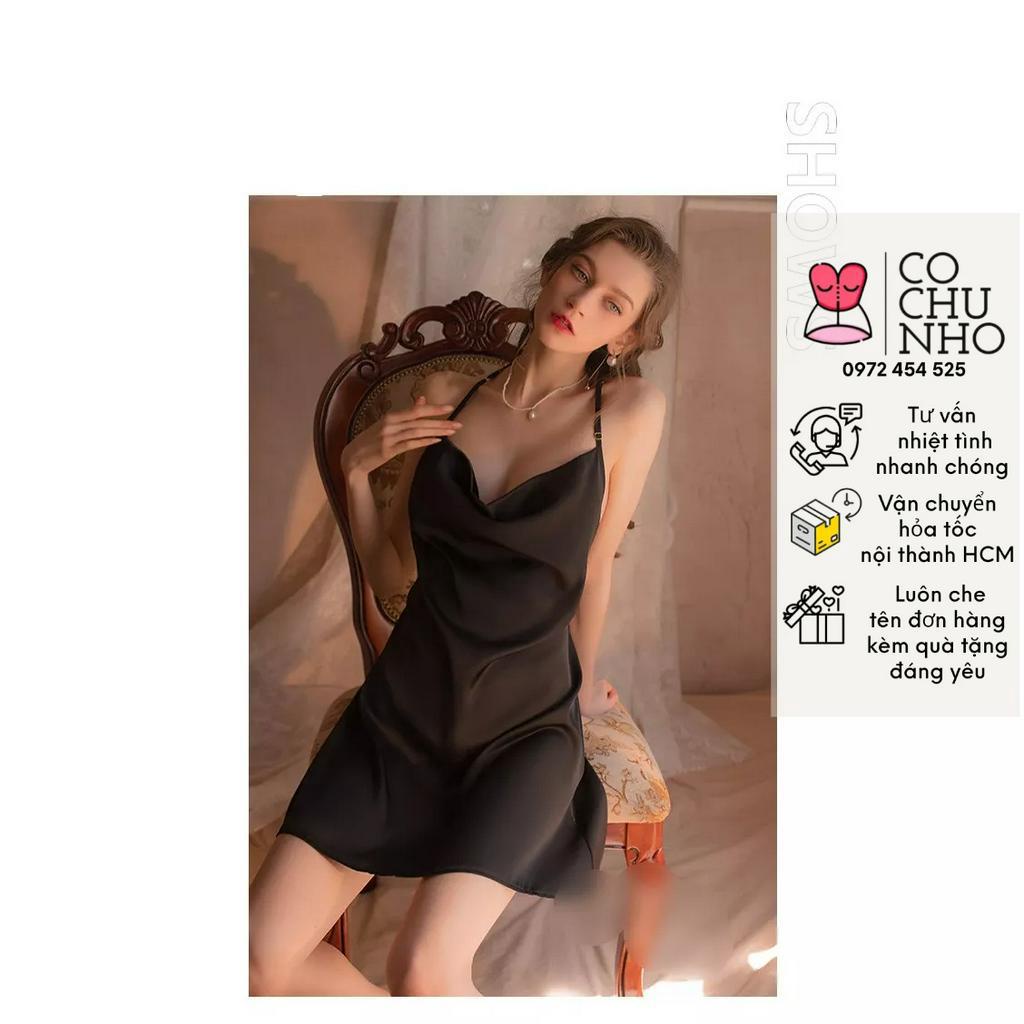 LL 829 -Váy ngủ lụa sexy -Đầm ngủ lụa phối ren -  cochunhoquan11