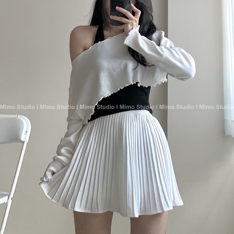 Croptop trễ vai - Chân váy dập ly | BigBuy360 - bigbuy360.vn