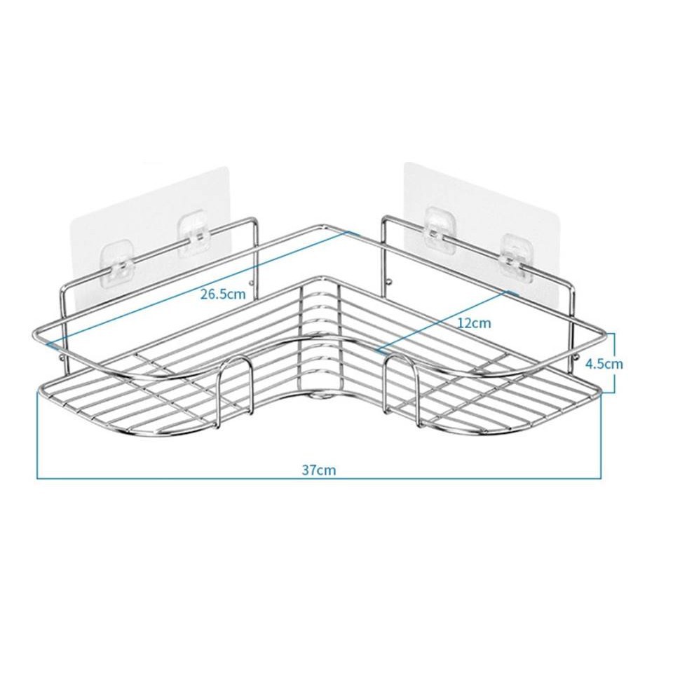 Kệ góc Inox không gỉ nhà tắm, nhà bếp, phòng khách mẫu hình tam giác dán tường siêu dính chịu lực 10kg