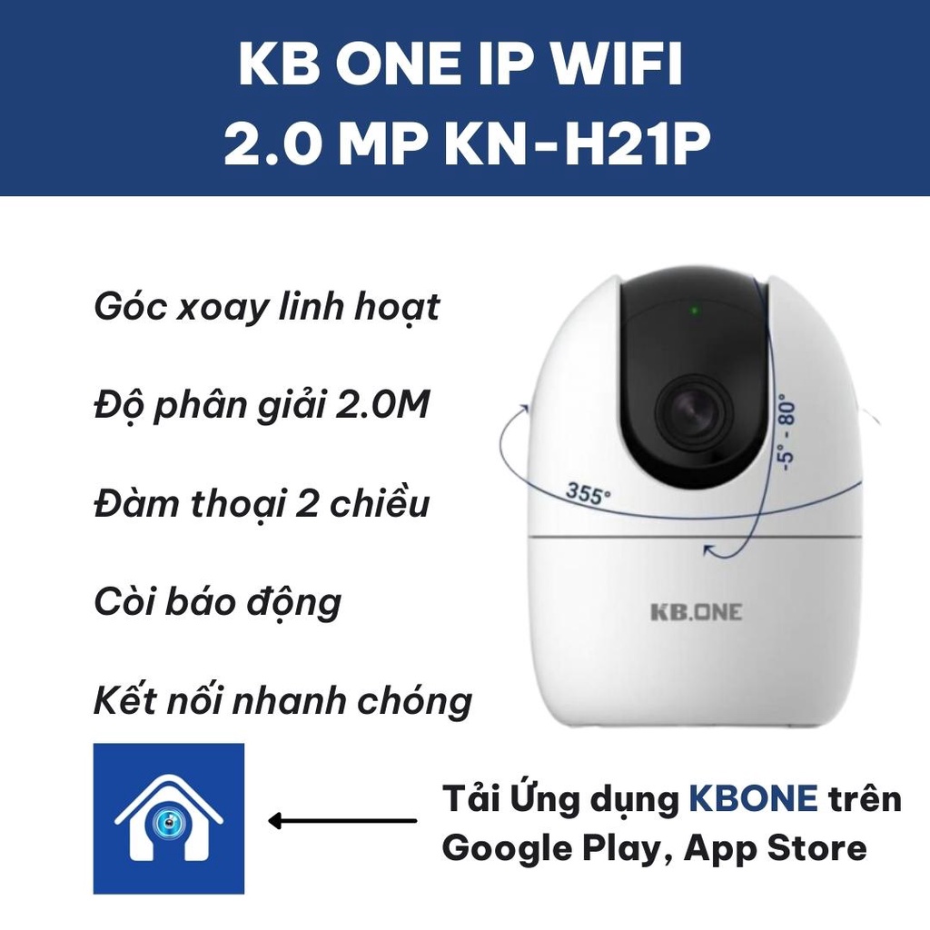 Camera không dây KBVISION, Camera WIFI IP KB ONE KN-H21P Full HD 1080p, 2.0 Megapixel | BigBuy360 - bigbuy360.vn