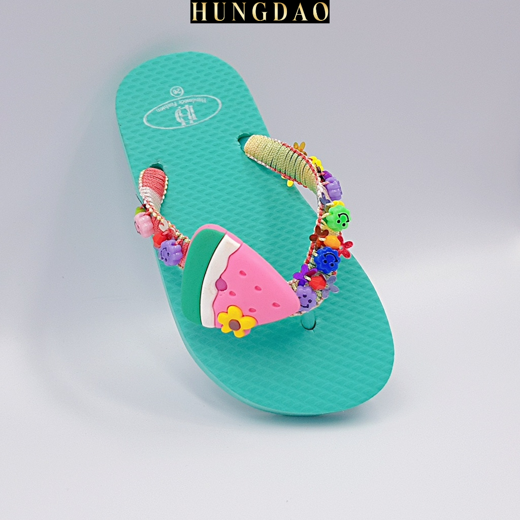 Dép nữ trẻ em HD đính sticker dưa hấu cute mang đi chơi có đế chống trơn trượt đủ size nhiều màu