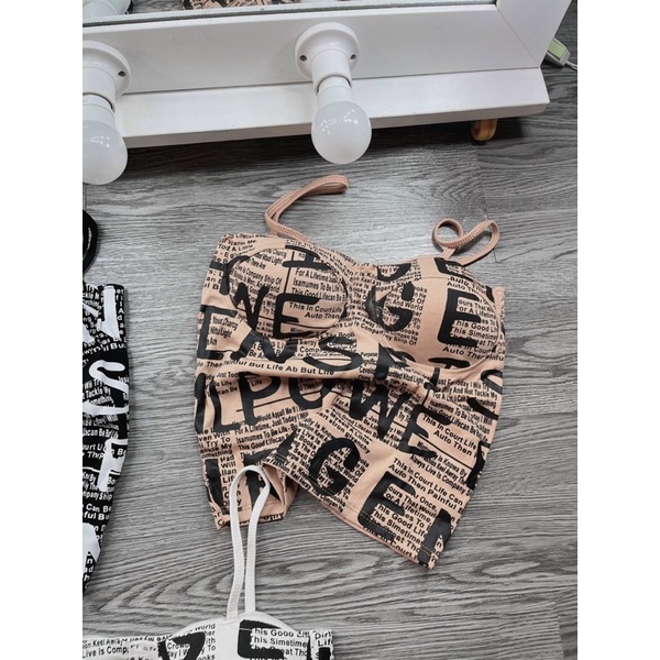 Có mút ngực Áo Dây Đôi Cúp Ngực Cổ V Croptop Chất Borip