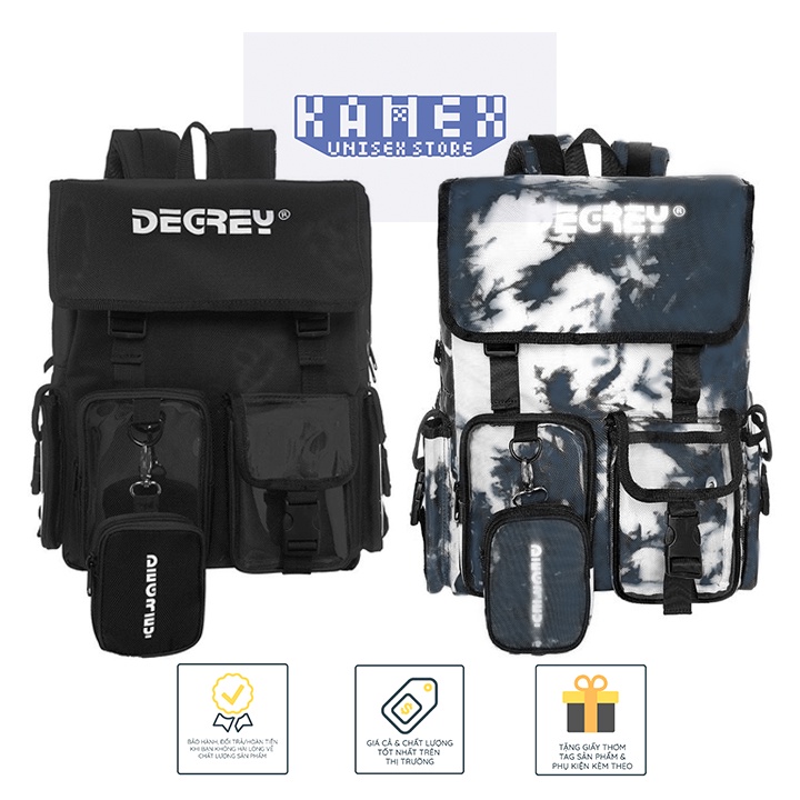 Balo Degrey Đen Nắp Vuông - có kèm túi treo &amp; tag giấy thơm
