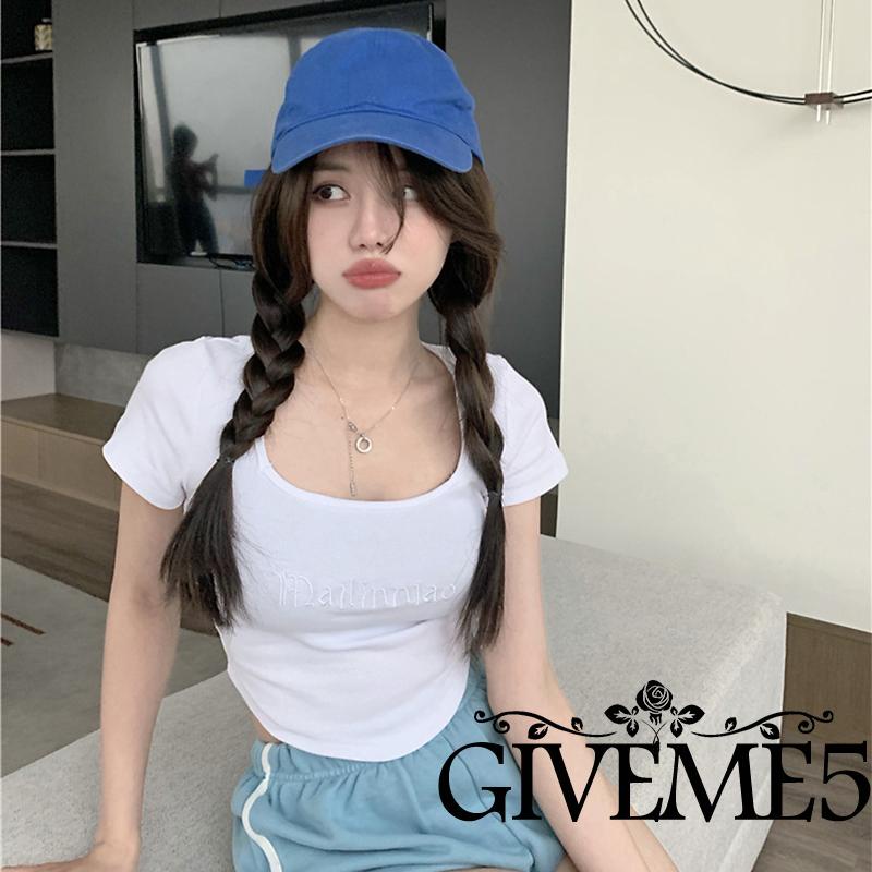 Áo thun tay ngắn thêu họa tiết chữ trẻ trung dành cho nữ