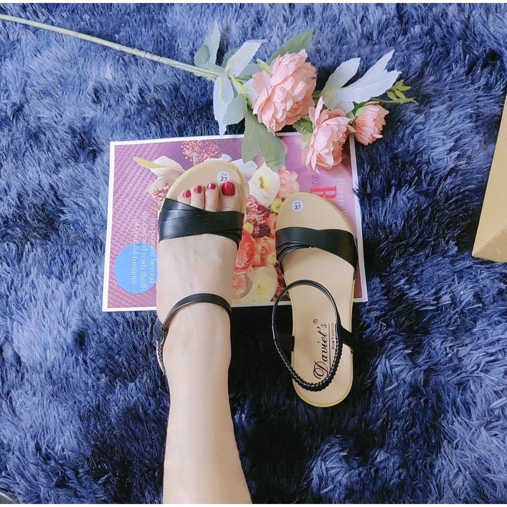 Giày sandal nữ đế bệt quai chéo, dép quai hậu nữ đẹp đi chơi