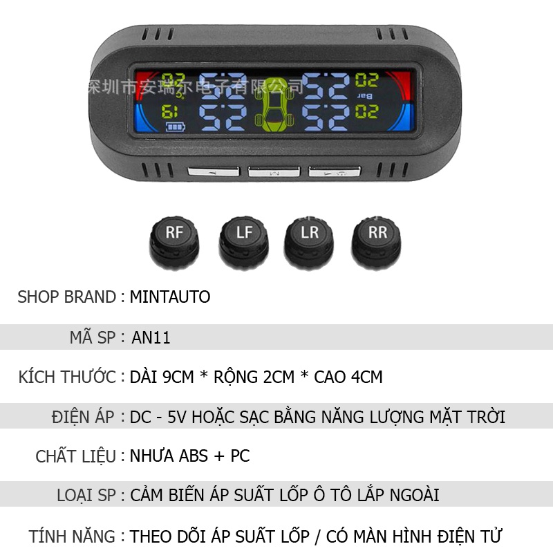 Cảm Biến Áp Suất Lốp Ô Tô Gắn Ngoài Tiện Lợi, Màn Hình LCD Cao Cấp Pin Sạc Năng Lượng Mặt Trời