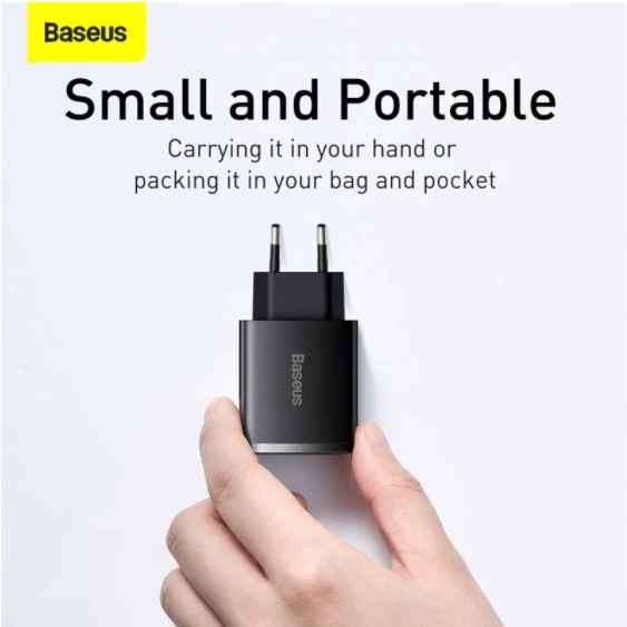 Củ sạc Baseus 30W mini 3 cổng Type C, 2 USB, Baseus Compact Quick Charger tích hợp 3 cổng sạc nhanh Type C và 2*USB