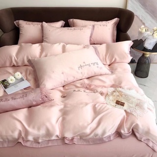 BỘ CHĂN GA GỐI LỤA TENCEL 100S CAO CẤP THÊU HOA HỒNG TIỂU THƯ