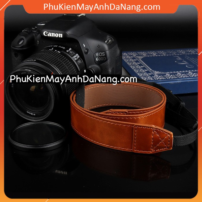 Dây đeo máy ảnh da bản nhỏ 3cm phù hợp cho máy ảnh không gương lật mirrorless Canon Fujifilm Sony D38