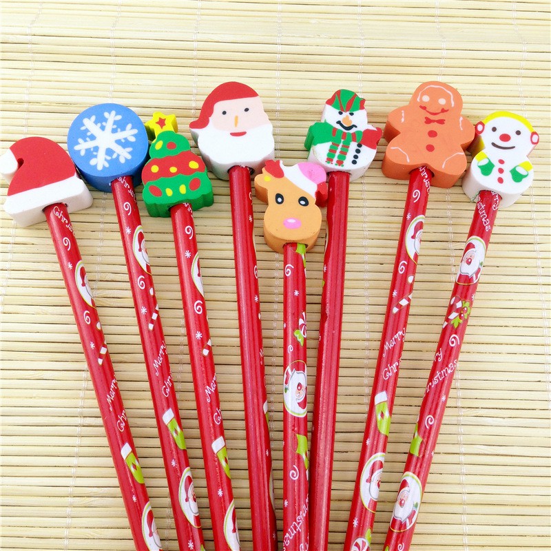 Bút chì gắn đầu tẩy giáng sinh, noel, cây thông, người tuyết cute làm qua tặng và các nhân vật hoạt hình