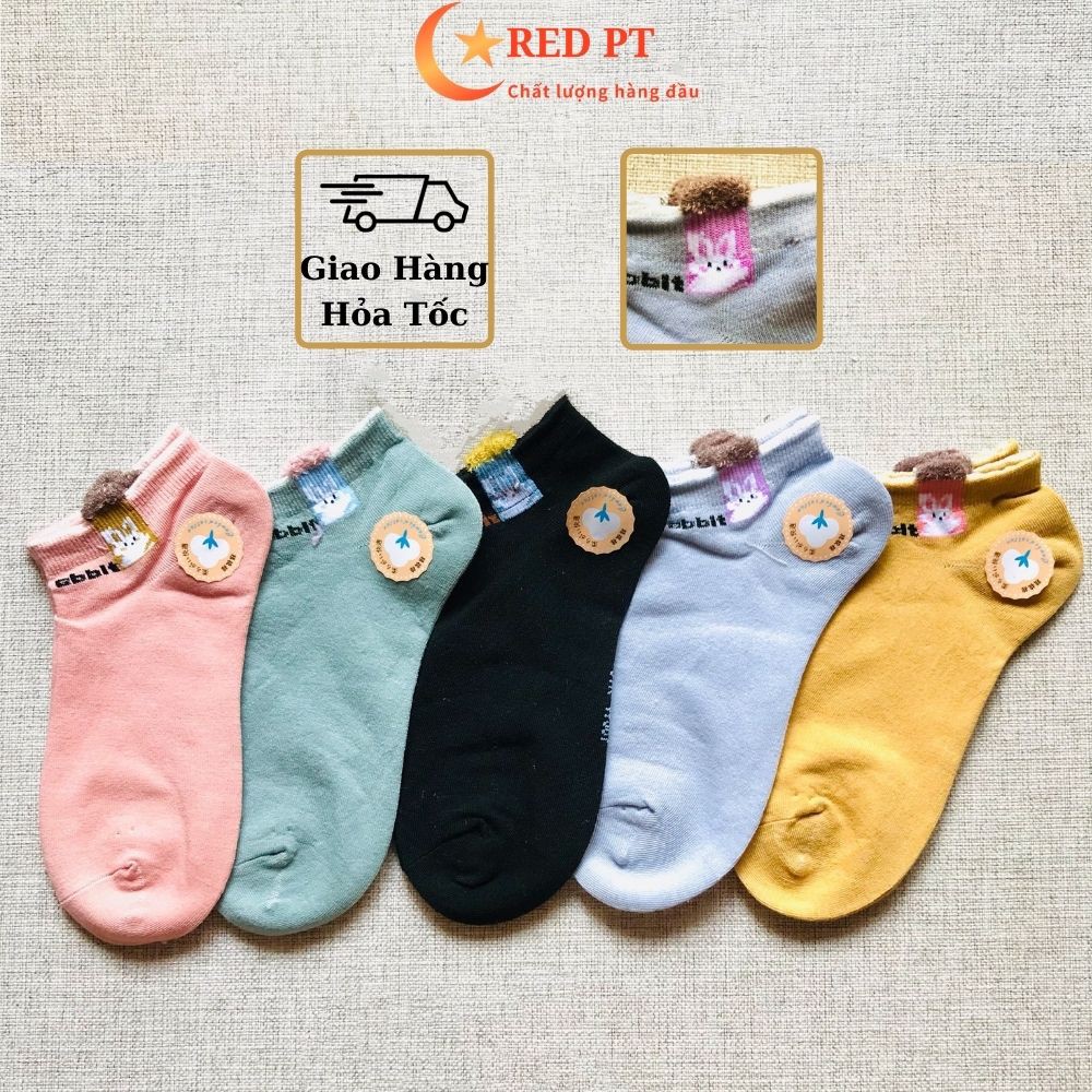 Vớ nữ cổ ngắn, tất nữ xinh hình tai thỏ, set vớ nữ 5 màu