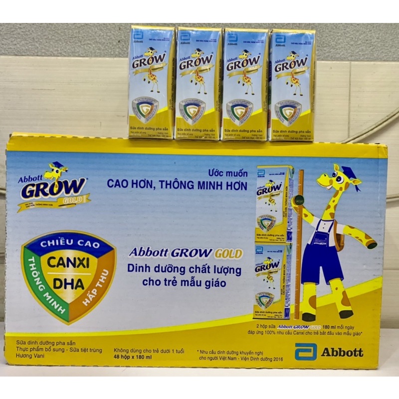 Thùng 48 hộp sữa hươu cao cổ Abbott Grow Gold 110ml - 180ml vị vani - ca cao