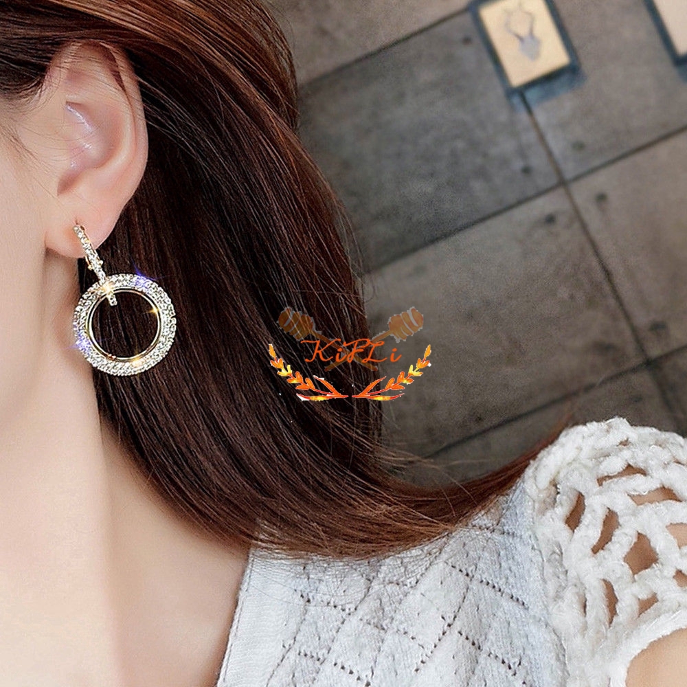 Khuyên tai mặt hình tròn đính đá sang trọng cho nữ