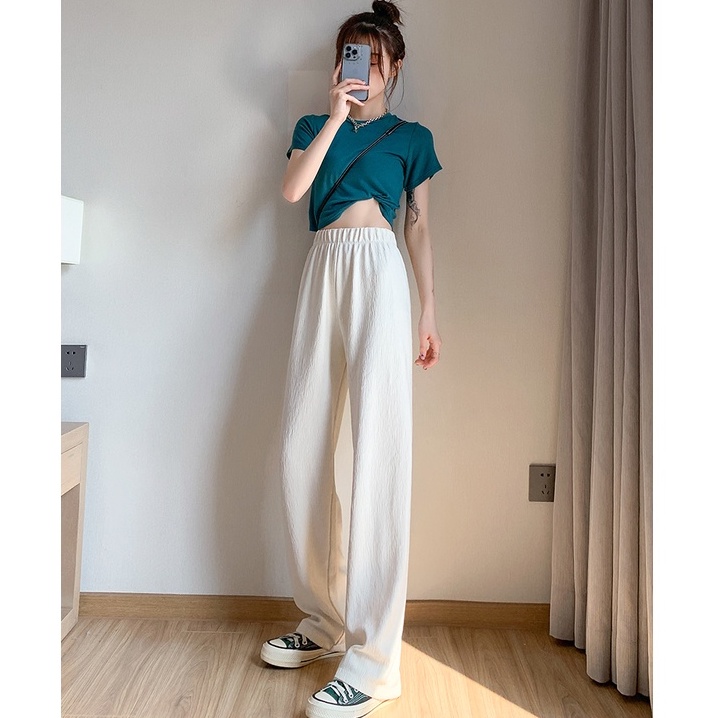 Quần ống rộng Lưng Cao Thời Trang Hàn Quốc Cho Nữ