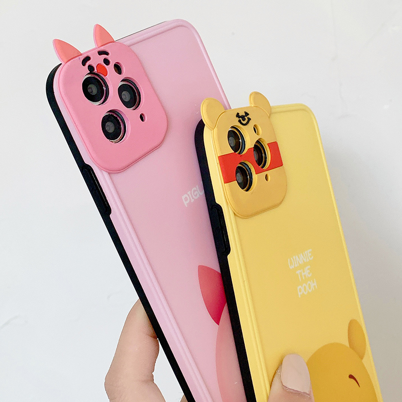 3D camera creative style Cute Pooh Piglet anti-fall phone case For iPhone 12 Pro Max 12Pro 12 Mini iPhone SE2020 11Pro Max 11Pro 11 iX XR XS Max 7 8 Plus Full Coverage case