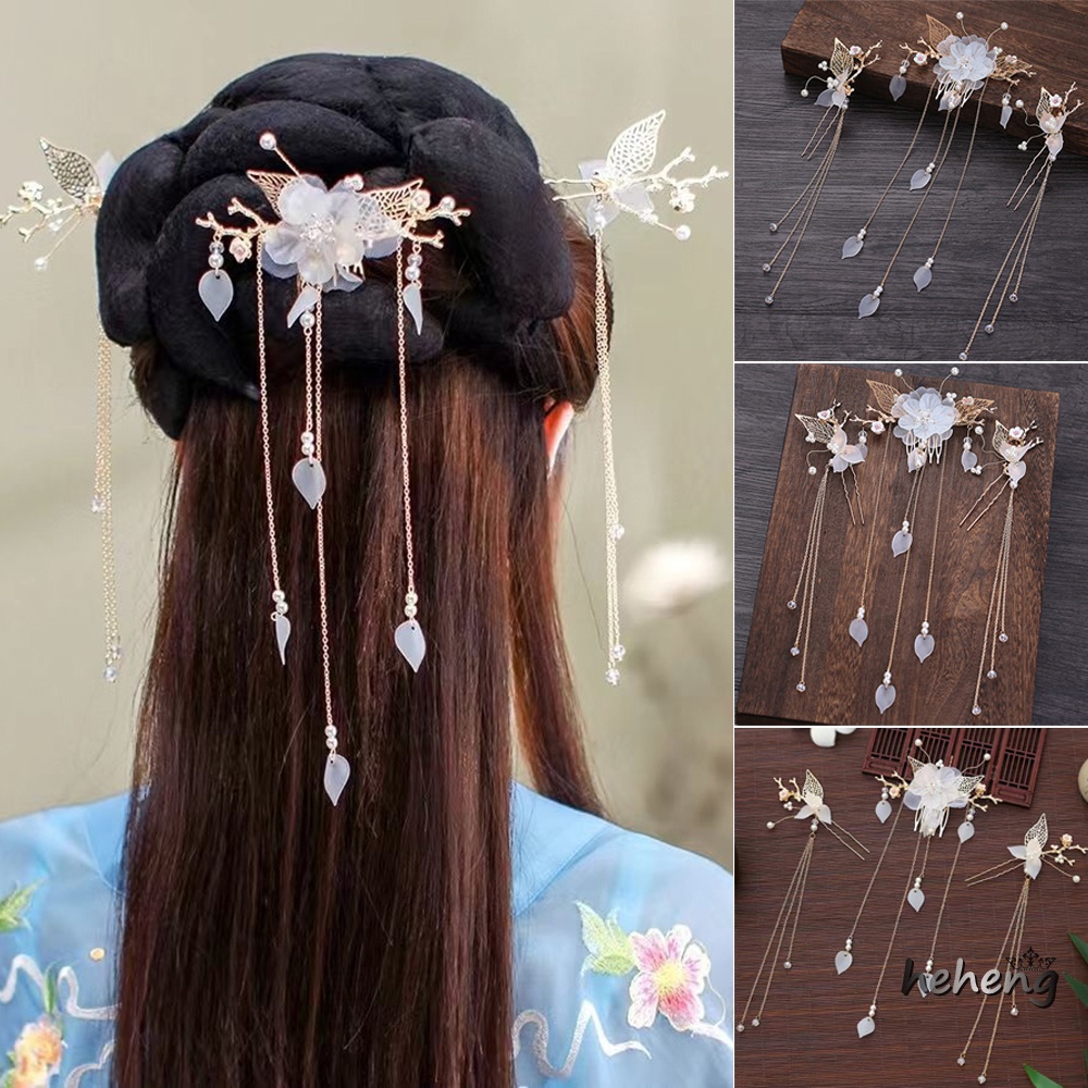 Bộ Lược Và Đũa Kim Loại Bền Họa Tiết Hoa Phong Cách Trung Quốc Cổ Điển Dùng Để Trang Trí Tóc Sườn Xám