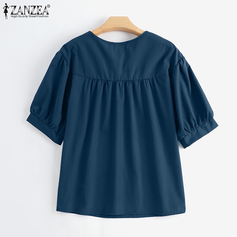 Zanzea Áo Kiểu Nữ Tay Ngắn Cổ Tròn Dáng Rộng Cột Dây Thời Trang