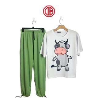 Set bộ thun trơn dây rút quần xanh lá, áo thun UNISEX-DB GU STORE