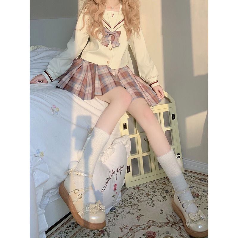 Jiashucheng Chân Váy Đồng Phục Xếp Ly Phong Cách Preppy Cho Nữ