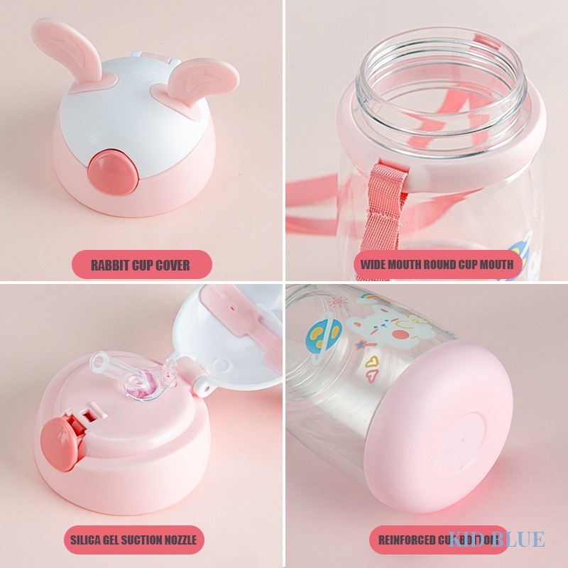 Bình Nước Nhựa Dung Tích 600ml Họa Tiết Thỏ Hoạt Hình Dễ Thương Cho Bé