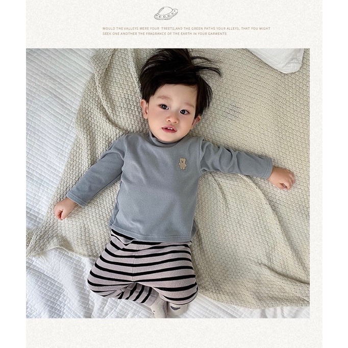 ÁO GIỮ NHIỆT CỔ 3 PHÂN THÊU GẤU CHẤT COTTON CHO BÉ TỪ 9-15kg.