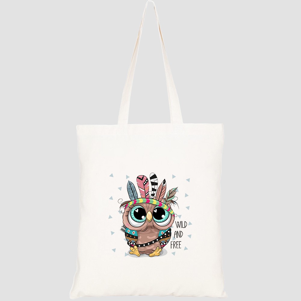 Túi vải tote canvas HTFashion in hình cute cartoon tribal owl feathers HT352