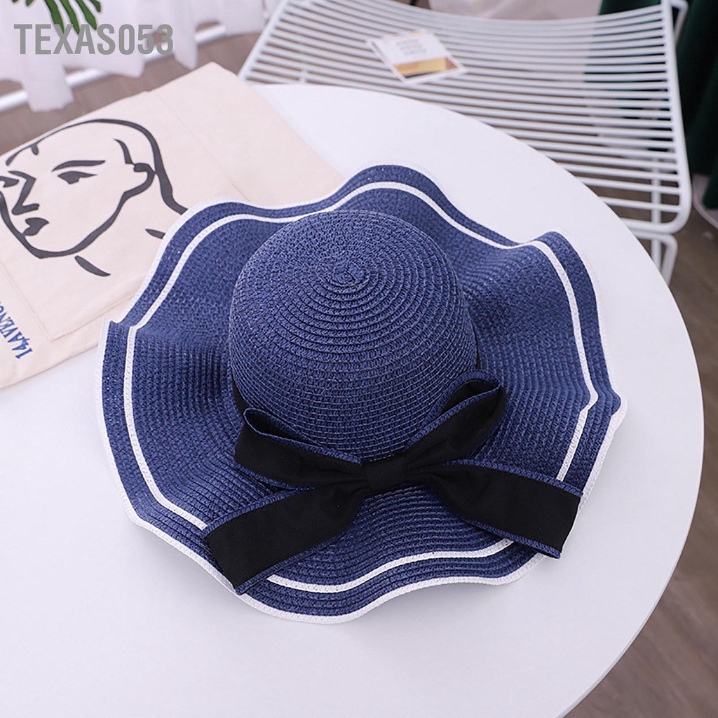 [Hàng Sẵn] Nón Cói nữ nơ kép vành sóng có vành lớn chống nắng mùa hè Thoải mái Thời trang đi biển【Texas053】