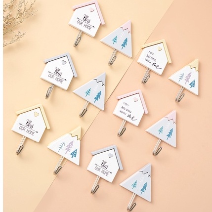 Bộ 2 Móc Dán Tường Trang Trí Hình Tam Giác - Họa Tiết Cây Thông  Size Lớn 5*8 CM DUASHOP