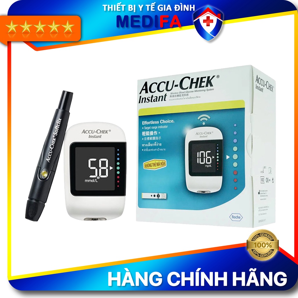 Máy đo đường huyết Accu Chek Instant cho kết quả nhanh, chính xác, có bút chích máu SoftClix đi kèm | Bảo hành trọn đời