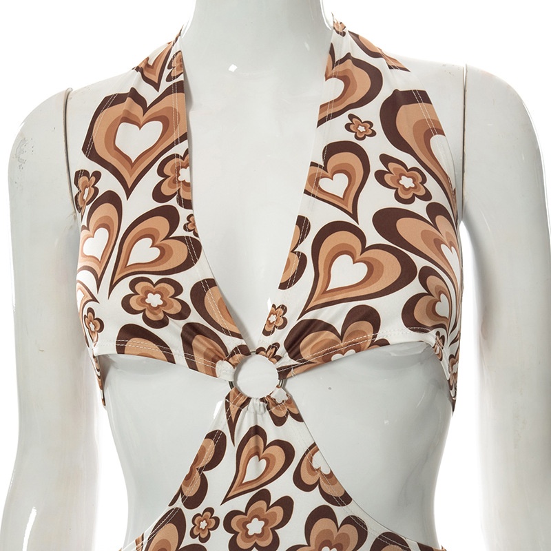 Đầm Hai Dây Hở Lưng In Họa Tiết Trái Tim Thời Trang Cho Nữ