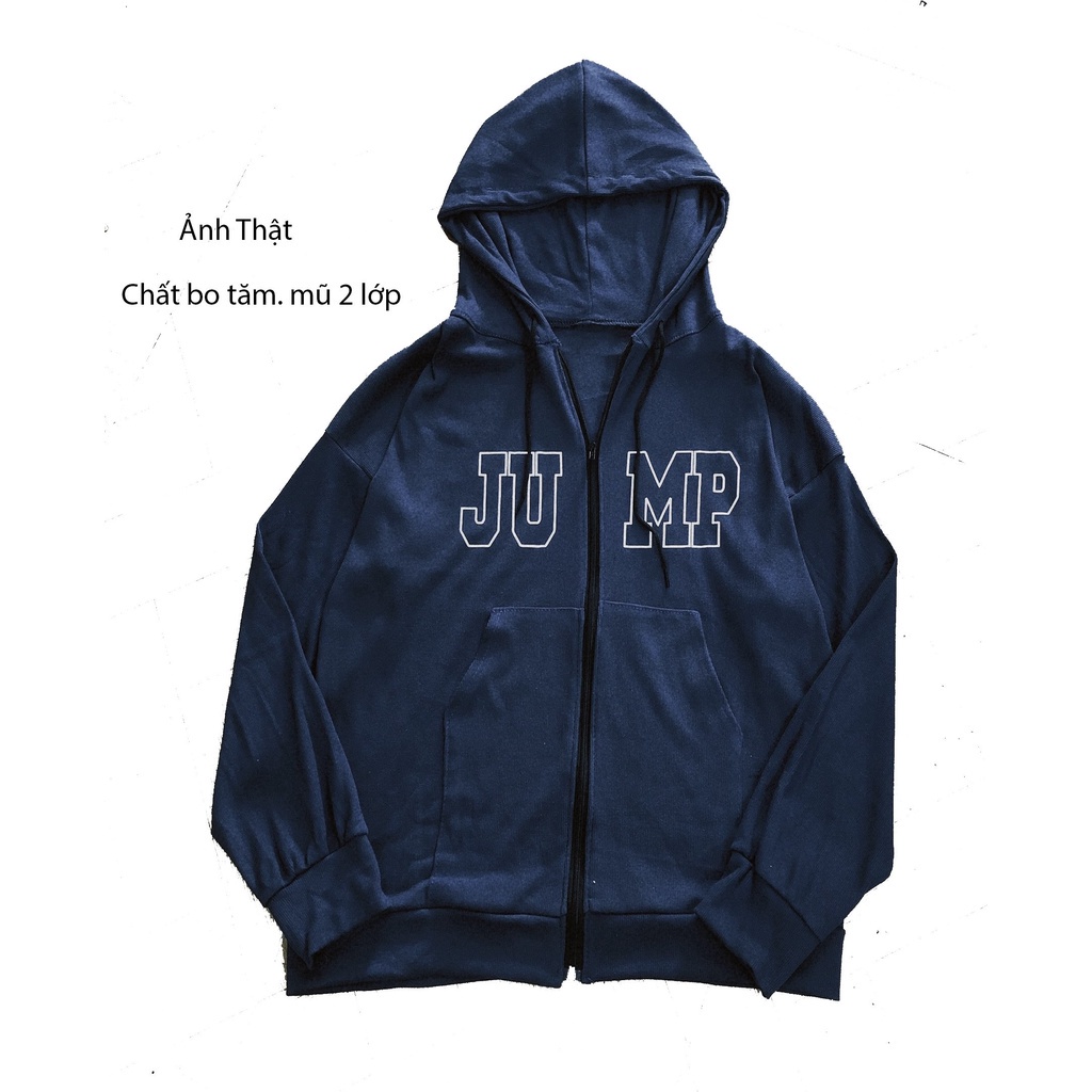 Áo hodie mũ khóa JUMP áo khoác hoodie bo tăm , mũ 2 lớp thu đông nam nữ form rộng oversize hình in cao su sắc nét