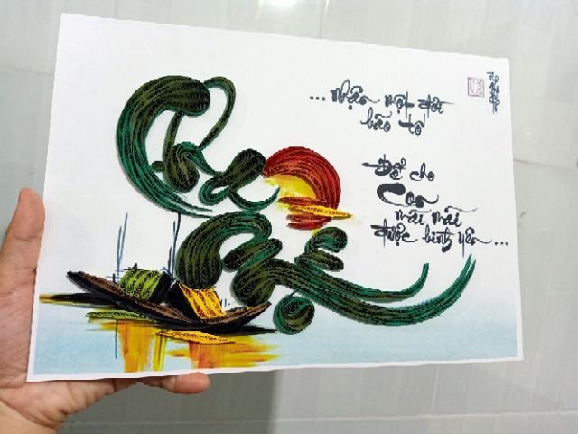 Tranh giấy xoắn Quilling chữ Cha Mẹ