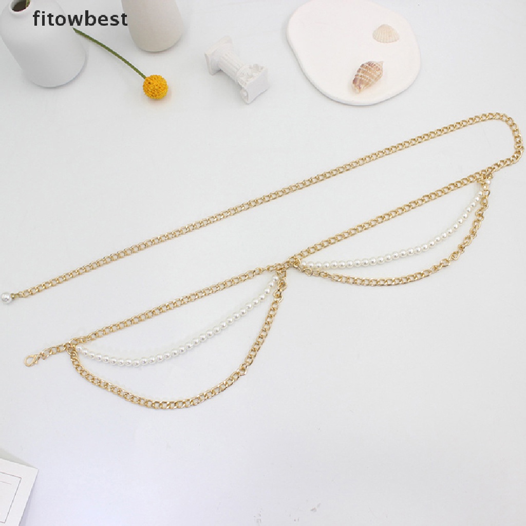 Thắt Lưng Dây Xích Nhiều Lớp Bằng Kim Loại Đính Ngọc Trai Có Thể Điều Chỉnh Cho Nữ