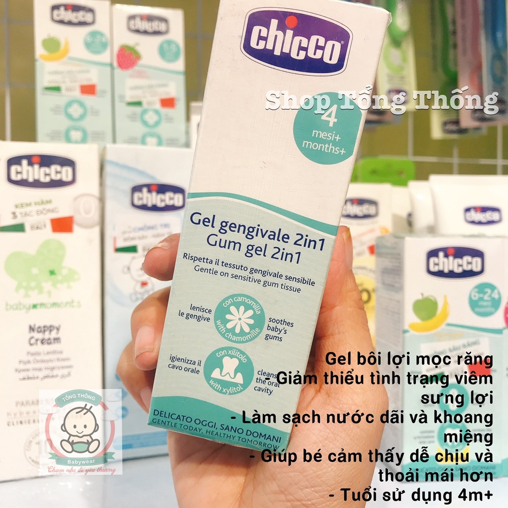 Gel bôi lợi Chicco nhập khẩu từ Ý 0M+ cho bé mọc răng sữa xoa dịu lợi sưng đau  làm sạch răng miệng an toàn cao cấp 30ml