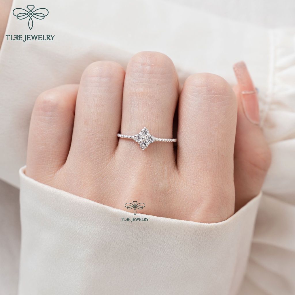 Nhẫn bạc nữ TLEE bốn lá hình thoi đính đá sang trọng TleeJewelry A0195