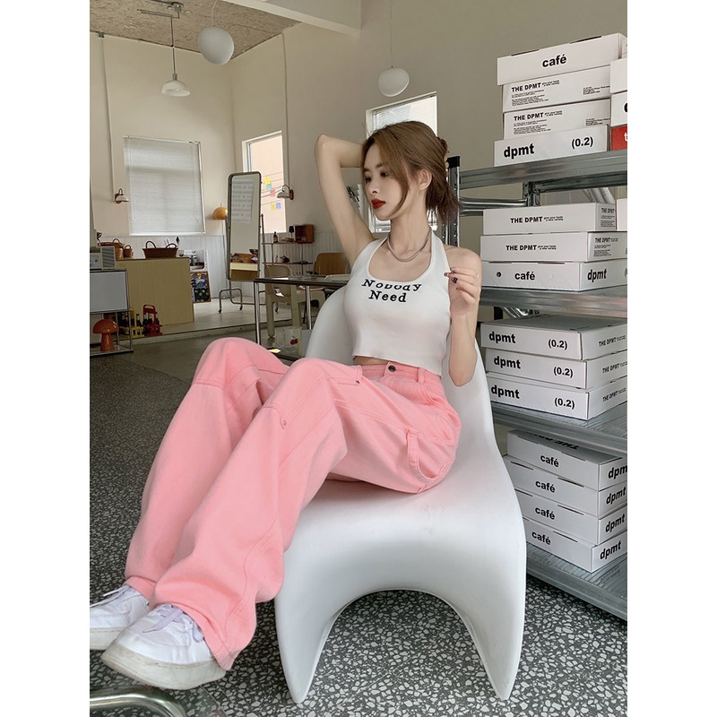 Jiashucheng Quần Jean Dài Lưng Cao Ống Rộng Dáng Suông Thời Trang Mùa Hè Cho Nữ