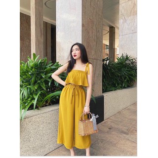 ( SALE SẬP SÀN) Set đồ bộ nữ áo hai dây, quần ống rộng dài, 3 màu vàng trắng hồng, chất kate siêu mát, mặc ở nhà, đi chơ
