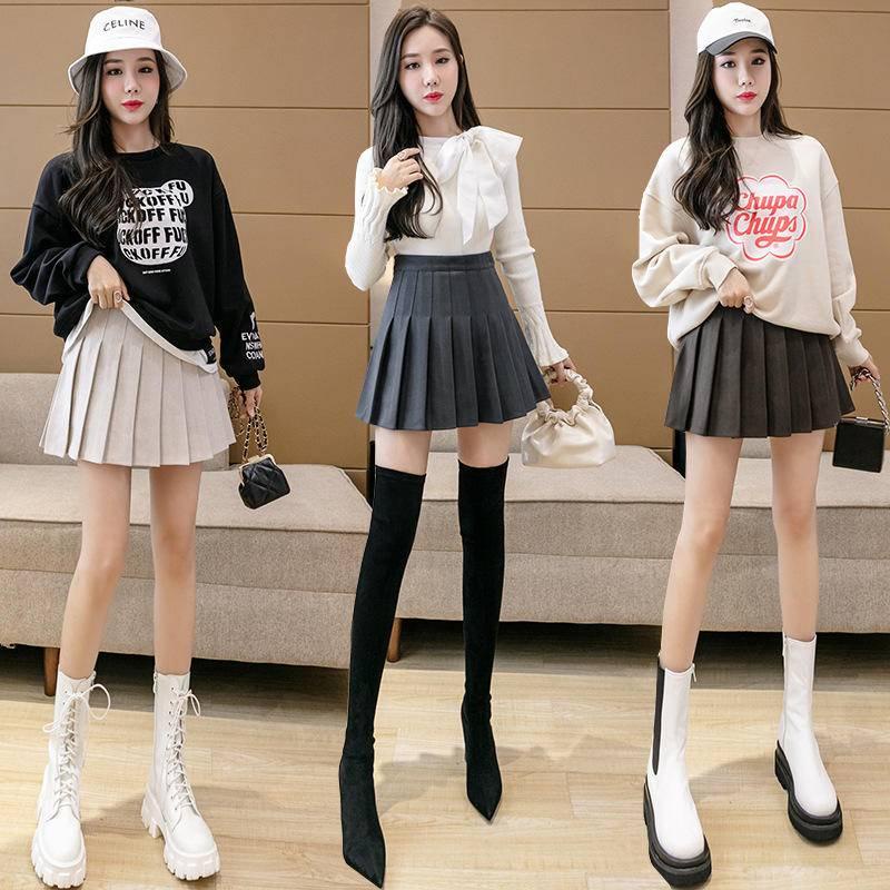 Chân Váy Len Chữ A Lưng Cao Xếp Ly Sọc Ca Rô Thời Trang Mới Xinh Xắn Cho Nữ