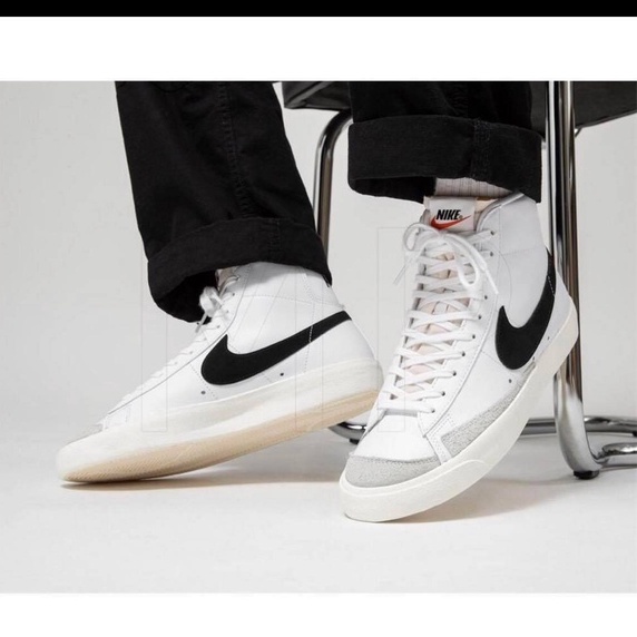 -Giày Sneaker Nike Blazer Mid 77 Vintage White Black Cổ Cao,Thấp Kiểu Dáng Thể Thao Phối Màu Đen Trắng Cao