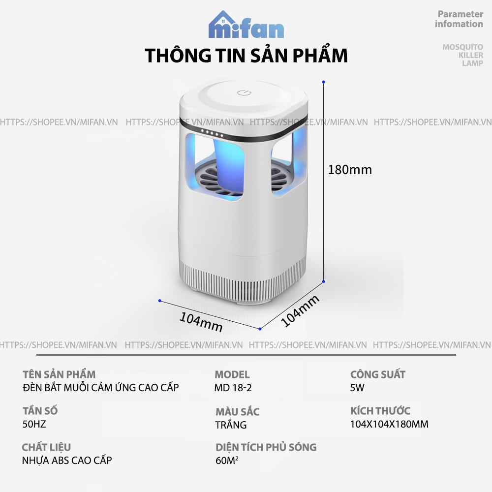 Đèn Bắt Muỗi Quạt Hút Thông Minh 2021 MIFAN - Không Tiếng Nổ - Nhựa ABS Siêu Bền - HÀNG CHÍNH HÃNG