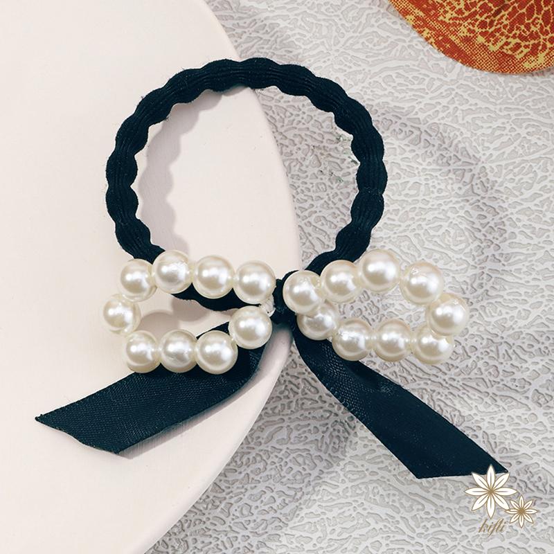 【Kifli.vn】Dây Buộc Tóc Cao Su Co Giãn Thắt Nơ Đính Ngọc Trai Ngọt Ngào Cho Nữ