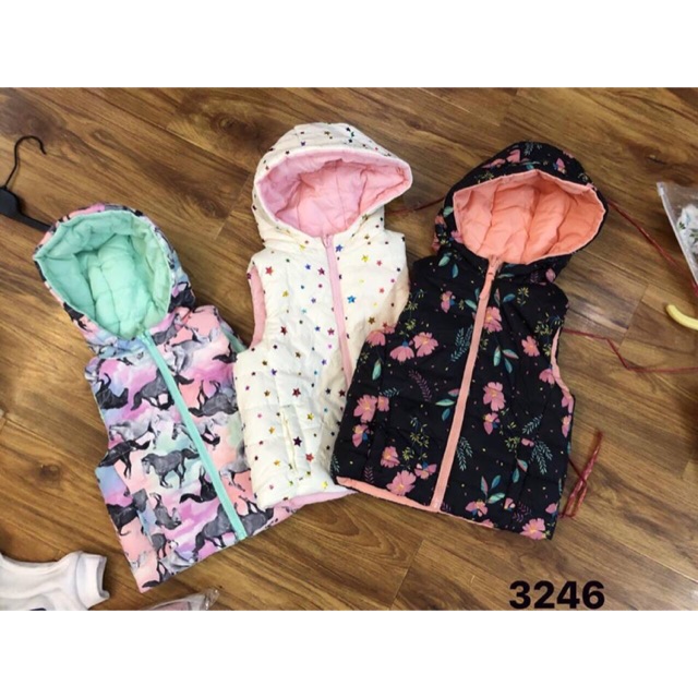 Áo phao gile 2 mặt cho bé gái