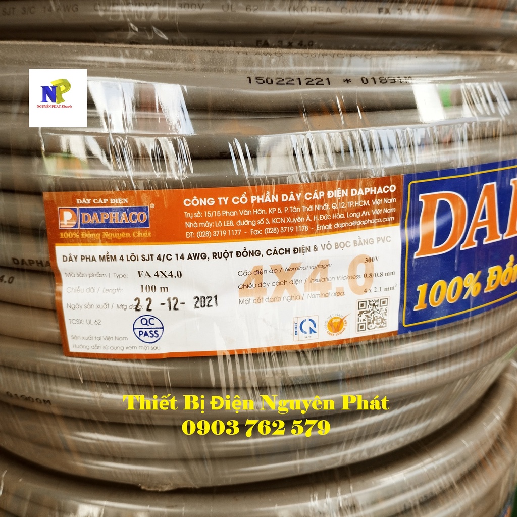 Dây Cáp Điện 4 Pha Lõi  - Giá Bán Lẻ 01 Mét Dây Pha Tròn Xám 2 Lớp Vỏ Bọc PVC