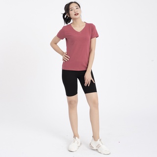 Áo thun cổ tim màu Hồng đất