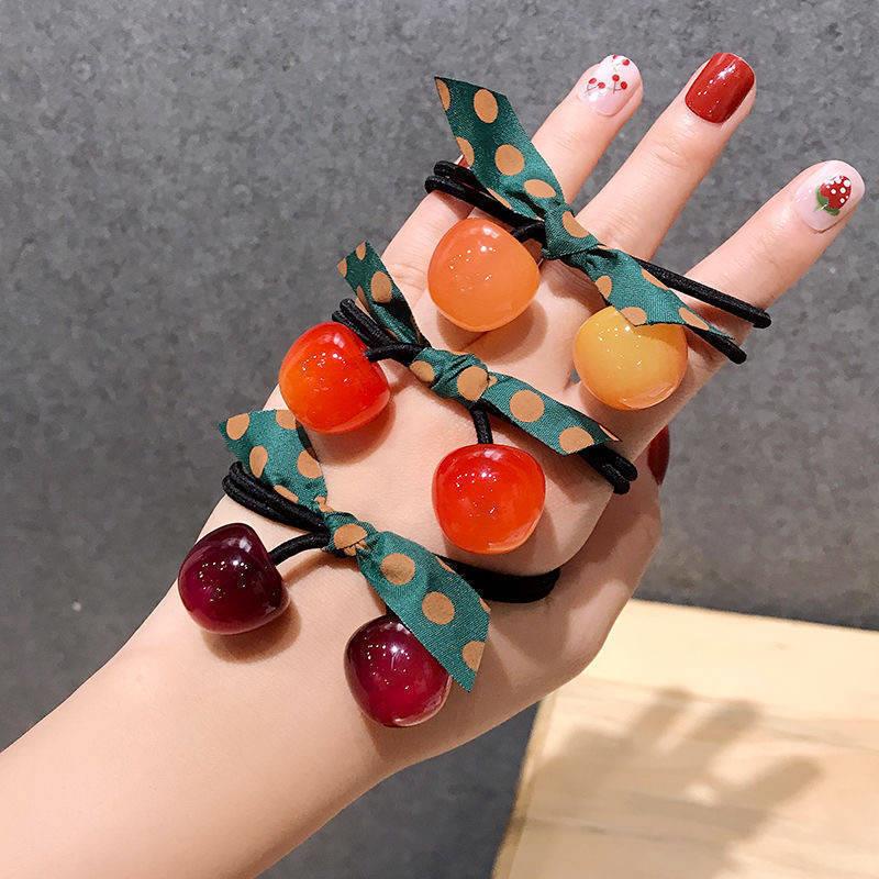 Dây Cột Tóc Đính Nơ Họa Tiết cherry Dễ Thương Phong Cách Hàn Quốc