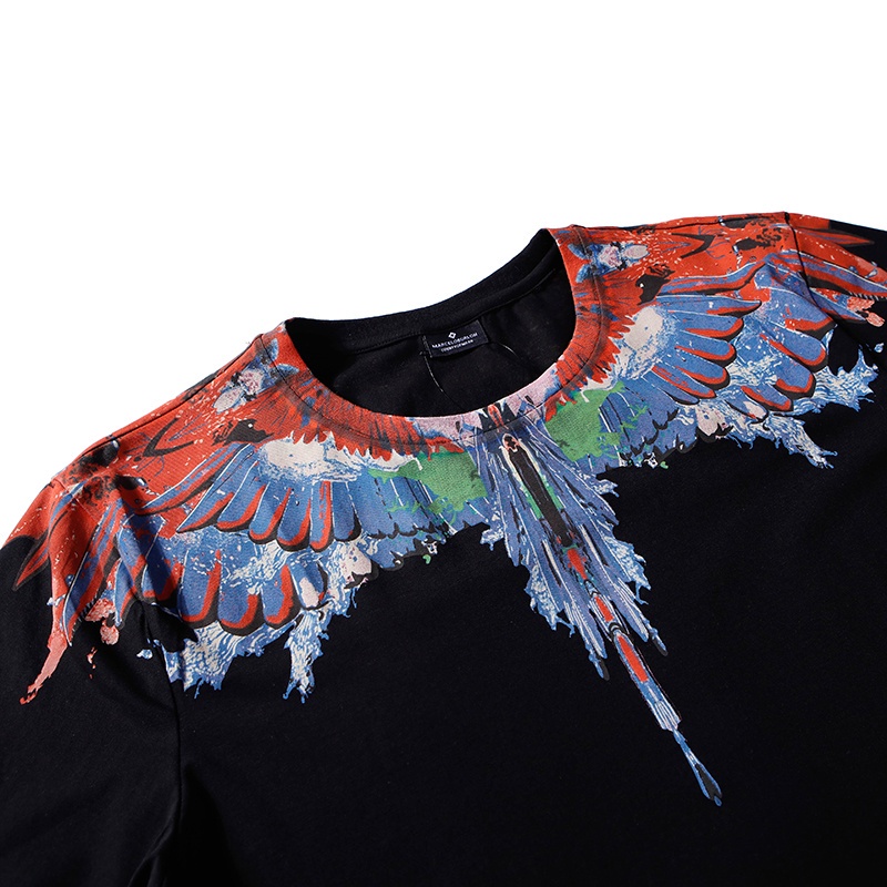 Áo Thun Cotton Ngắn Tay In Hình Đôi Cánh Màu Sắc Cổ Điển Thời Trang Unisex